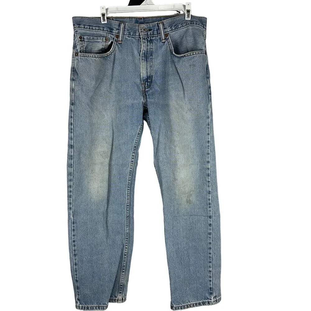 Levis 505 Mens Jeans Size 34x29 Light Wash Distressed Vintage Denim